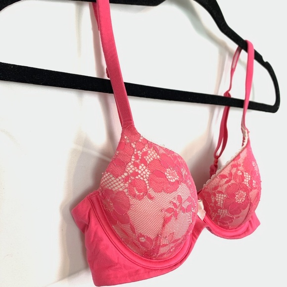 Victorias Secret BODY LINED DEMI Pink Lace Bra 32C - Picture 3 of 16